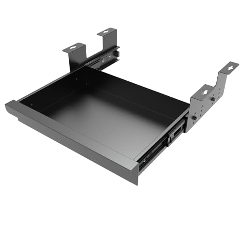 Beiyier Under Desk Sliding Drawer for Office Desk or Table, Pull-out Storage Organizer for Sit-Stand Workstation with High Crosspiece under Desktop (Black)