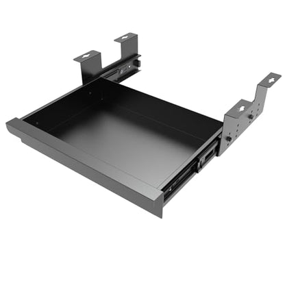 Beiyier Under Desk Sliding Drawer for Office Desk or Table, Pull-out Storage Organizer for Sit-Stand Workstation with High Crosspiece under Desktop (Black)