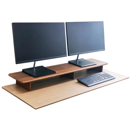 Solid Wood Dual Monitor Stand Riser Walnut Monitor Riser for Desk Wooden Desk Shelf Ergonomic Monitor Stand for Home Office