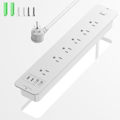 Recessed Surge Protector Power Strip with 6AC + 4USB (2 USB-C PD20W), 1800J, 6FT Extension Cord, Space-Saver Flush Mount for Conference Tables/Desks/Furniture/Kitchen - color: White