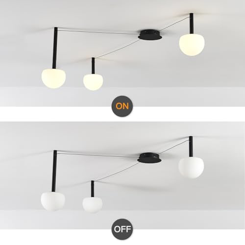 3-Light Black Glass semi Embedded Ceiling Light Suitable for Living Rooms, bedrooms, corridors, Dining Rooms, Dining Rooms, Bubble Ball Ceiling Light (DIY Design is Available) - size: 18in (3-Lights)