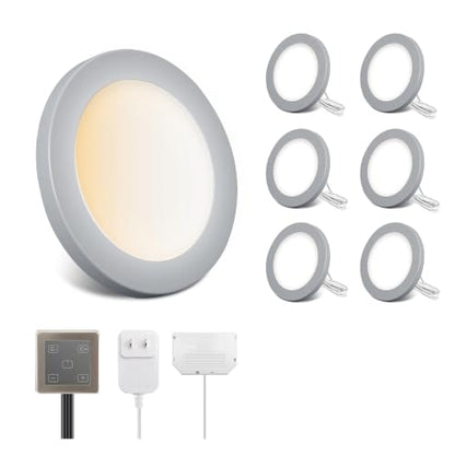 V4light Wired LED Puck Lights, Under Cabinet Lighting Touch Dimmer, 6 Pack - color: Gray, size: 6 Pack