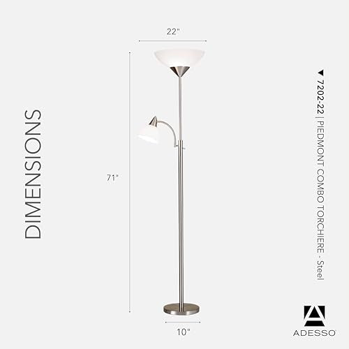 Adesso Floor Lamp, Brushed Steel, Dual-Socket, Adjustable Reading Light 71” - color: Brushed Steel