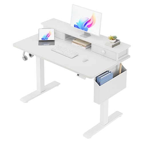 KLUVIS White Electric Standing Desk with Drawers, 40 Inch - color: White, size: 39.4''