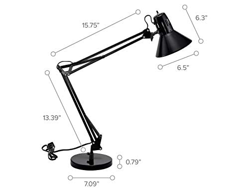 Bostitch Office VLF100D Swing Arm Desk Lamp, Metal, 36" Reach with Multi-Joint Adjustment, Includes Replaceable LED Bulb (VLF), Black - size: Desk 36" Reach, style: Base, Black