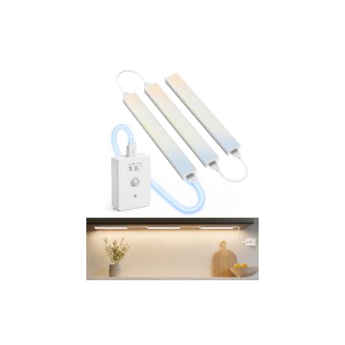 EZVALO Wireless Under Cabinet Lighting System, Ultra-Bright Task Lighting | 360LM, Motion Sensor, 5000mAh Rechargeable Switch Controller, 3Pcs x12 Inch, Dimmable, 3 Color Temps, 4 Work Modes