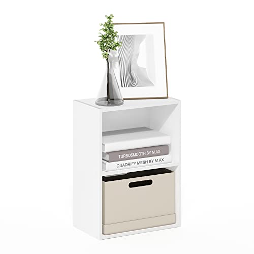 Furinno LUDER 2-Tier Book Shelf, Open Shelves Bookshelf, White | 9 x 16 x 21, Closed Back, Modern Bookcase, for Living Room, Bedroom, Home Office - color: White, size: 2-Tier, 9 x 16 x 21