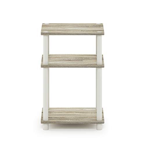 Furinno JUST Side Table, 3-Tier End Table, Open Shelves Night Stand, Bedside Table, Toolless Assembly, for Living Room, Bedroom, Bathroom, Sonoma Oak - color: Sonoma Oak/White, size: 3-Tier, Round Pole, style: 1-Pack