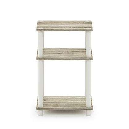 Furinno JUST Side Table, 3-Tier End Table, Open Shelves Night Stand, Bedside Table, Toolless Assembly, for Living Room, Bedroom, Bathroom, Sonoma Oak - color: Sonoma Oak/White, size: 3-Tier, Round Pole, style: 1-Pack