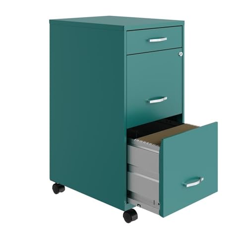 UrbanPro 3 Drawers 29.52" Vertical Turquoise Metal Filing Cabinet Lockable Pre-Assembled Movable Letter Size for Home, Office - color: Teal/Turquoise