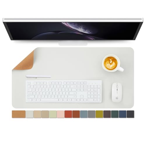 Cork Desk Mat - Dual-Sided Desk Pad for Office and Home - Desk Organization and Accessories - Ideal for Large Mouse Pad and Desk Mats on Top of Desks(White,27.6"x 13.8") - color: White, size: 27.6" x 13.8"