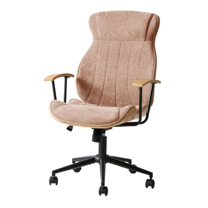 HULALA HOME Solid Wood Office Chair with High Backrest, Spice | Mid Century Modern Bentwood Desk Chair with Tilt Function, Swivel Fabric Computer Task Chair, Height Adjustable, Metal Base - color: Spice