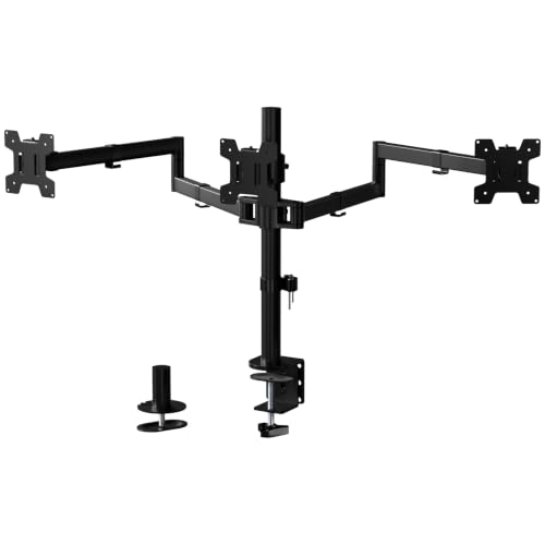WALI Adjustable Triple Monitor Mount for 13-27 inch Screens, 22 lbs per Arm - color: Black (C-Clamp), size: Triple