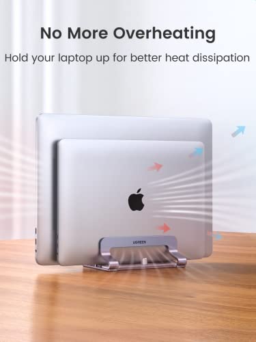 UGREEN 2-Slot Vertical Laptop Stand Holder Desk Compatible with MacBook Pro Air Laptop Stand Desktop Adjustable, Lenovo Ideapad, Surface Book, HP Notebook, Dell Chromebook Up to 17.3 Inch, Space Gray - size: 2-Slot