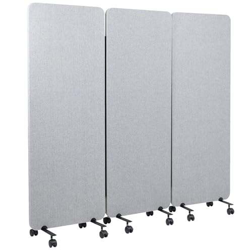 VIVO Freestanding 72 x 66 inch Privacy Panel, Mobile Cubicle Divider, x3 24 inch Wall Partitions, Gray, PP-3-T072G-M - size: 72"