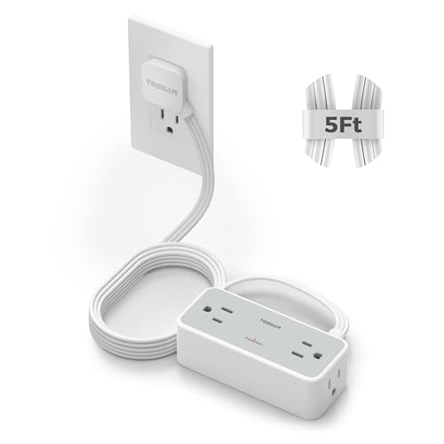 TESSAN Extension Cord 5 FT, Power Strip with 900J Surge Protection, Grey | 4 AC Outlets, Flat Plug, Multiple Wall Outlet Extender Suitable for Office Dorm - color: Gray, size: 5 FT (No USB)