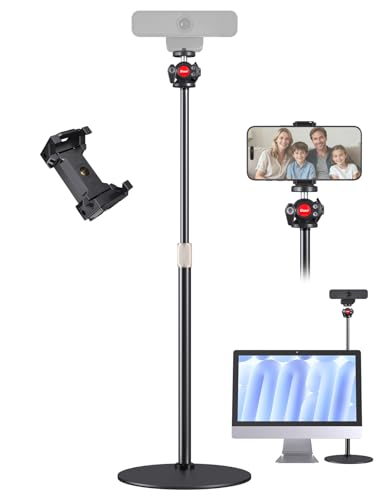 25-in Webcam Stand, Height Raise, 360° Rotatable Ballhead with Phone Holder | 1/4 Thread, Fits Logitech C922/C930e/C920/C615/C960/BRIO 4K/NexiGo N60/Phone, Stable Support for Live Streaming, Video Call - size: 39 cm – 66 cm in height