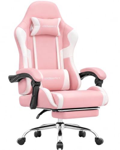 Dowinx Ergonomic Gaming Chair with Footrest & Massage Lumbar, 2D-Linkage Armrests for Computer Chair 330lbs with Headrest Pillow for Office, Home, Streaming and Long Gaming Sessions, Bright Pink - color: Blush Pink