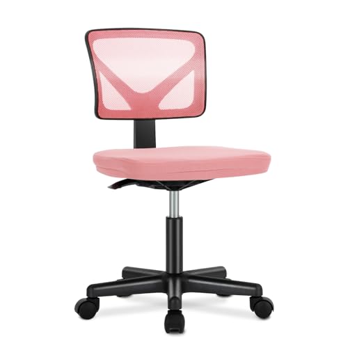 DUMOS Small Office Chair Armless, Ergonomic Adjustable Home Office Swivel Rolling Task Chair No Arms, Comfy Mesh Mid Back Computer Work Vanity Desk Chiars with Wheels for Small Spaces, Hot Pink - color: Hot Pink, size: 1pc