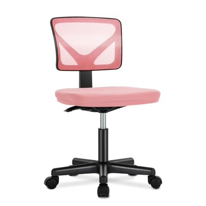 DUMOS Armless Desk Chairs, Small Home Office Mesh Chairs | Ergonomic Adjustable Mid Back, Swivel Rolling Task, Computer Work Vanity Small Spaces, Pink - color: Hot Pink, size: 1pc