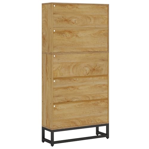Tribesigns Tall Bookcase and Bookshelf, 70.8" Large Bookcases Organizer with LED Lights, Heavy Duty Free-Standing Library Bookshelf with 5-Tier Storage Shelves for Living Room, Bedroom (Brown) - color: Brown