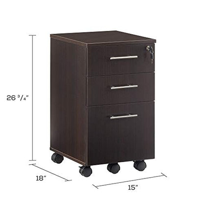 Mayline MNBBFLDC Medina 3-Drawer Lockable Mobile File Cabinet, 26.75"H, Mocha Laminate - color: Mocha, style: 3 Drawers