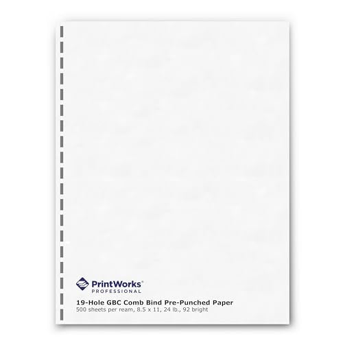 PrintWorks Professional GBC 19 Hole Comb Binding Pre-Punched Paper - Book Binding Printer Paper - Made in the USA - 500 Sheets - 8.5" x 11" - 24 lb - 92 Bright White (04329) - size: 24 lb, style: GBC, 19-Hole