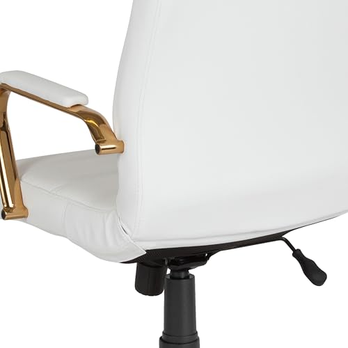Flash Furniture High Back White LeatherSoft Executive Swivel Office Chair with Gold Frame and Arms - color: White Leathersoft/Gold Frame