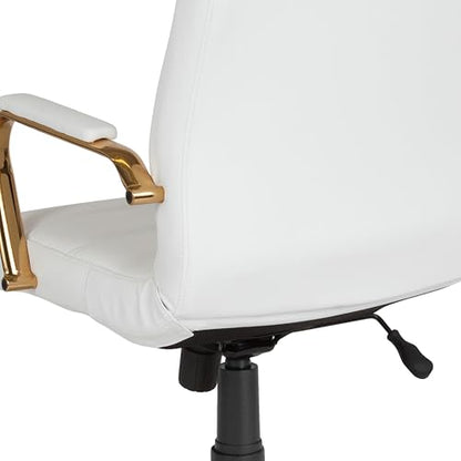 Flash Furniture High Back White LeatherSoft Executive Swivel Office Chair with Gold Frame and Arms - color: White Leathersoft/Gold Frame