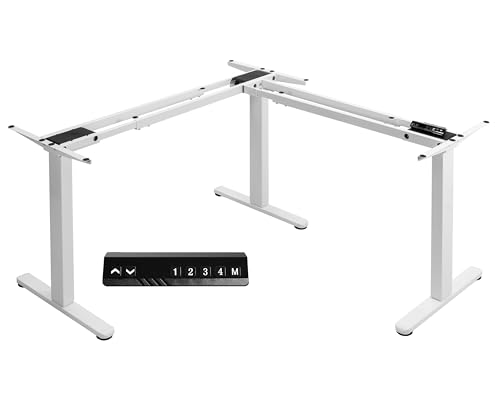 VIVO Electric Multi-Motor Height Adjustable Corner 3 Leg Standing Desk, Sit Stand Ergonomic L Frame with Push Button Controller, White, DESK-V123EW - color: White