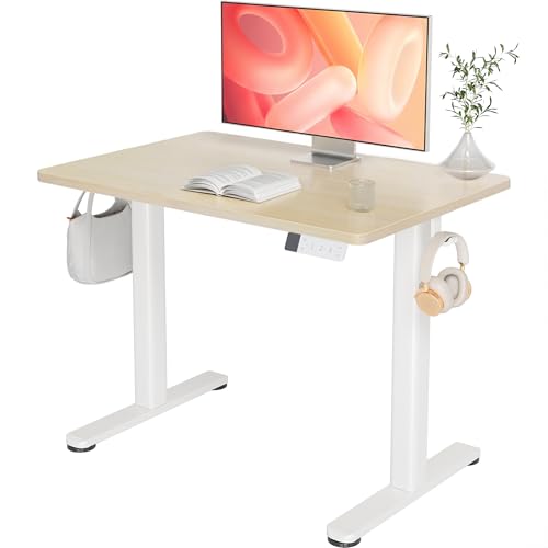 Claiks Electric Height Adjustable Standing Desk, 35x20 Inch, Nature | Smooth Height Adjustment, 3 Memory Presets, Cable Management Hub&Hook, Stable Steel Frame, 176lbs Capacity, Easy Assembly - color: Nature, size: 35