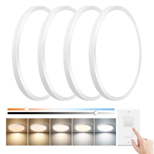 4PK 15.8Inch Dimmable White LED Flush Mount Ceiling Light,32W,3480LM,5CCT | 2700K/3000K/4000K/5000K/6000K CCT, White Close to Ceiling Round Flat Panel Light, Super Slim LED Ceiling Light for Bedroom - color: Dimmable - White