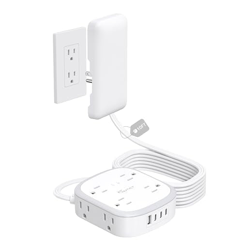 Outlet Cover 10FT Long Extension Cord, Surge Protector Power Strip - size: 8AC-10FT(3 Prong)