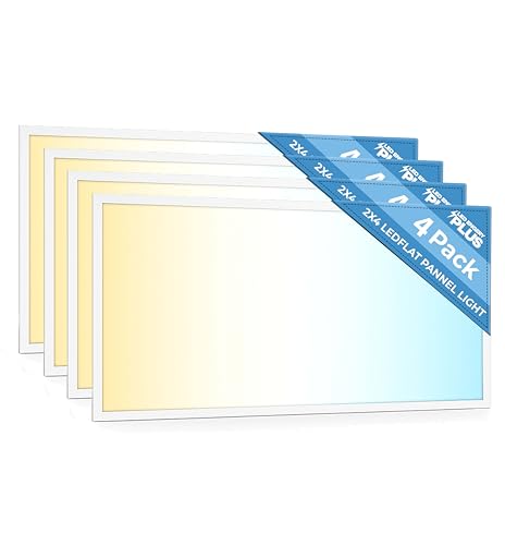 4 Pack 2x4 LED Flat Panel Light for Drop Ceiling, 9360lm Selectable 30W/40W/50W/60W/72W, Color Temperature 3000K/3500K/4000K/5000K/6500K, 0-10V Dimmable, 120-277V, ETL - size: 2X4 FT LED 4 Pack
