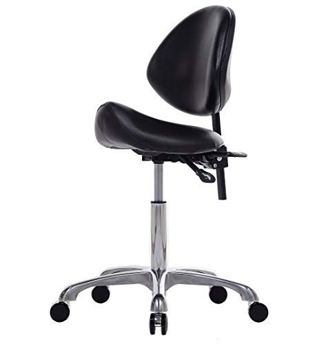Hydraulic Saddle Rolling Adjustable, Heavy-Duty (350 lbs) Stool Chair for Beauty Salon Massage Dental Clinic Home Office Use (Black) - color: Black