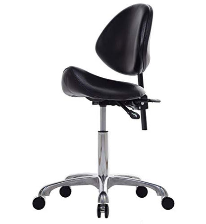 Hydraulic Saddle Rolling Adjustable, Heavy-Duty (350 lbs) Stool Chair for Beauty Salon Massage Dental Clinic Home Office Use (Black) - color: Black