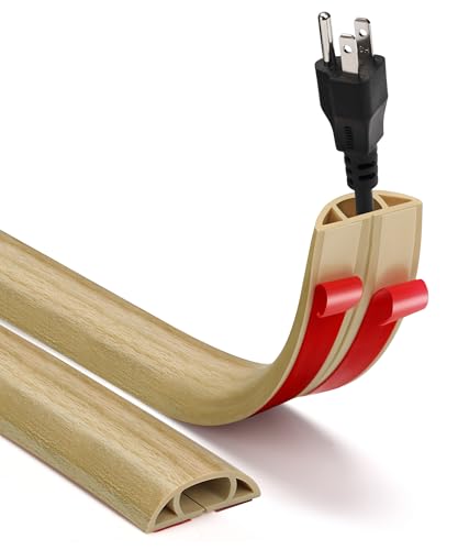 3.6FT Self-Adhesive Floor Cord Cover, Anti-Trip Cable Raceway | Cable Protector for Wires, Cord Covers for Wires on Floor, Cord Hider for Home & Office, White Maple Wood, 0.47" W 0.28" H - color: White Maple Wood, size: W 1.22" X L 3.6'