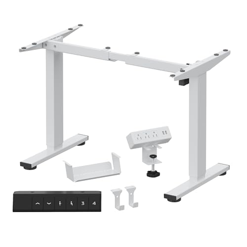 FLEXISPOT EN2 Standing Desk Frame, White Frame Only | Clamp Power Strip, Cable Management Tray, Electric Sit Stand Desk Base, Memory Controller - color: White, size: Advanced
