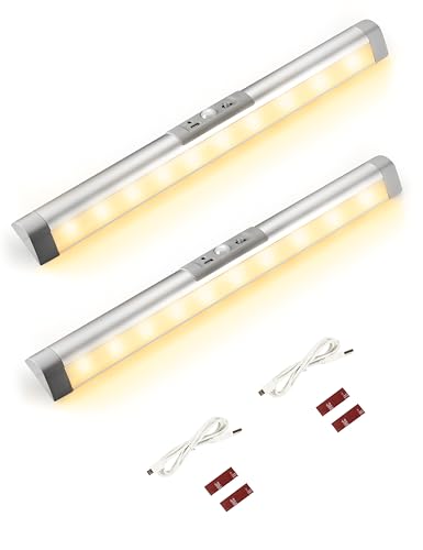Joyzy Automatic Motion Sensor Closet Lighting with Eye-Protection Design, LED Closet Lights for Stair Step Wireless Light, Rechargeable Wardrobe Pantry Lights (2pack with Warm Lighting) - color: Silver