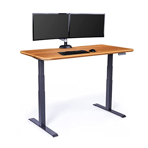 Vari Classic Electric Standing Desk - VariDesk Height Adjustable Sit/Stand Desk - Dual Motor with Memory Presets, Stable T-Style Legs - Gaming or Home Office Workstation - 60”x30”, Butcher Block - color: Butcher Block / Slate Legs, size: 60 in x 30 in