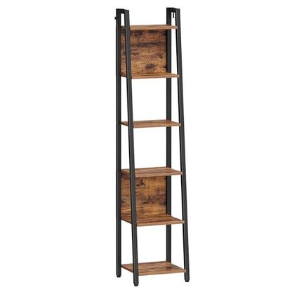 Hzuaneri Ladder Shelf, 6 Tier Narrow Bookshelf with 2 Back Panels | Corner Storage shelf with 2 Hooks, for Home Office, Living room and Bedroom, 12.2"D x 12.2"W x 63"H, Rustic Brown BC31601B - size: 12.2"D x 12.2"W x 63"H