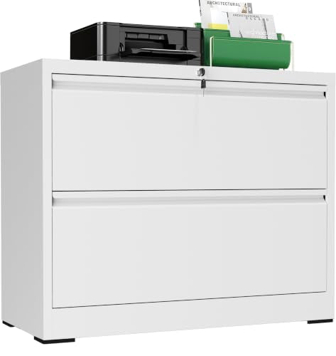 2 Drawer Lateral File Cabinet, Metal Filing Cabinet for Home Office, White | Heavy-Duty Steel Locking File Cabinet, Hanging Letter/Legal/A4 Size, Full-Extension Drawer, Assembly Required - color: White, size: 2 Drawers (35.43 in Width)