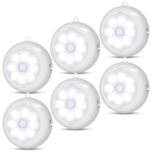 Reoshine Motion Sensor Light Indoor AA Battery Operated, Under Cabinet Lighting, Magnetic Stick on LED Puck Lights for Stair, Wall, Closet, Dimmable, 6000K Cool White (6 Pack) - color: Cool White