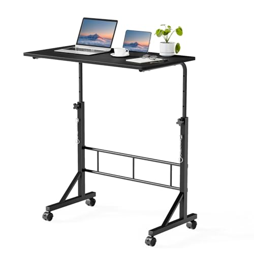 DUMOS 31.5" Walking Pad Desk, Laptop Desk, Home Office | Lockable Wheels, Adjustable Height, Portable Rolling Design, Treadmill Use, Stand Up Style, Black - color: Black, size: 31 in