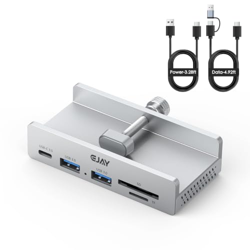 EJAY Clamp USB Hub 5-in-1 USB C Hub 4.92ft Cable for iMac & PC - color: Silver