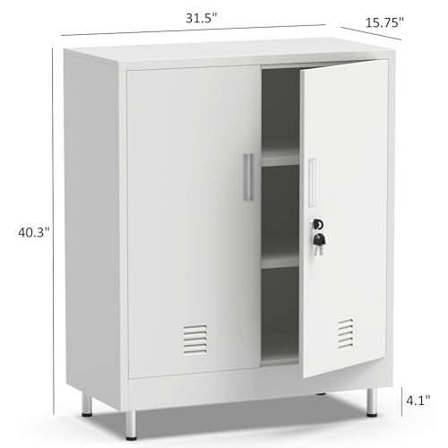 JINGUR Metal Storage Cabinet with Locking Doors, 40.3" H, White