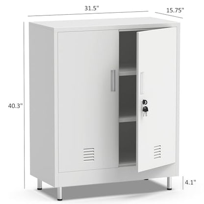 JINGUR Metal Storage Cabinet with Locking Doors, 40.3" H, White