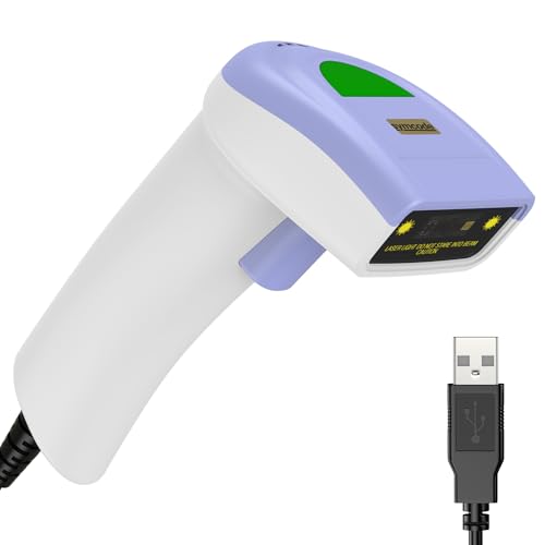 USB 1D Barcode Scanner, Handheld Wired CCD Laser Barcode Reader Scanner Supports Screen Scan UPC Bar Code Scanner for Warehouse, Library, Supermarket, POS - color: 1D Laser Blue white