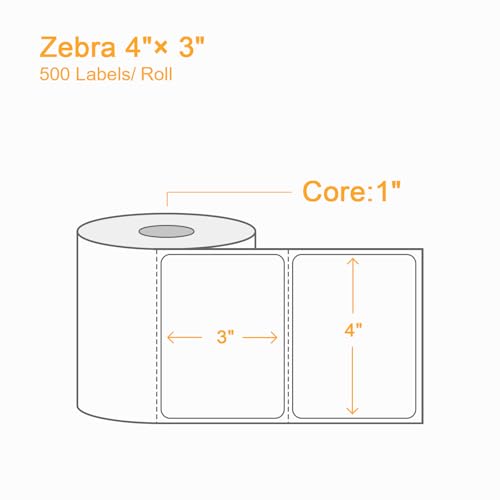 (6000 Labels 3-Proof 1" Core) Labelebal 12 Rolls 4" x 3" Direct Thermal Label (101mm x 76mm) Multipurpose Shipping Address Mailing Barcodes Stickers Compatible for Zebra & Rollo Desktop Label Printer - color: Zb-4" X 3"-12rolls(6000 Labels)