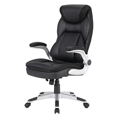 Office Star ECH Series Executive Bonded Leather Office Chair with Lumbar Support and Padded Height Adjustable Arms, Black with Silver Coated Nylon Base - color: Black With Silver Coated Nylon Base